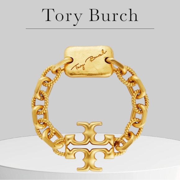 TORY BURCH • Gold Torsade Engraved Logo Bracelet NWOT - Picture 1 of 7